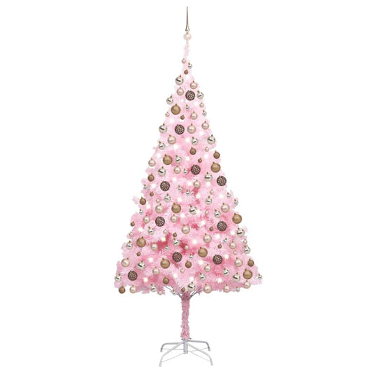 Kunstkerstboom met verlichting en kerstballen 210 cm PVC roze