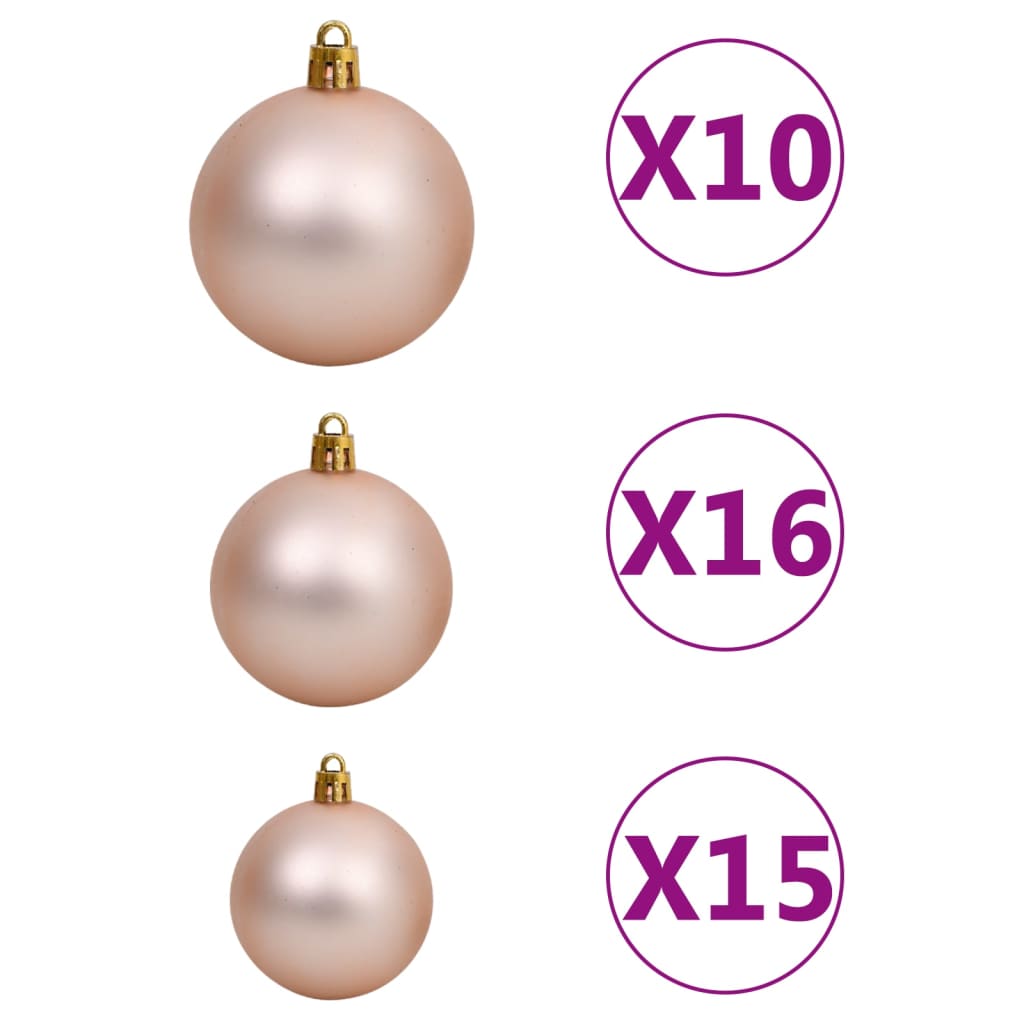 Kunstkerstboom met verlichting en kerstballen 210 cm PVC roze