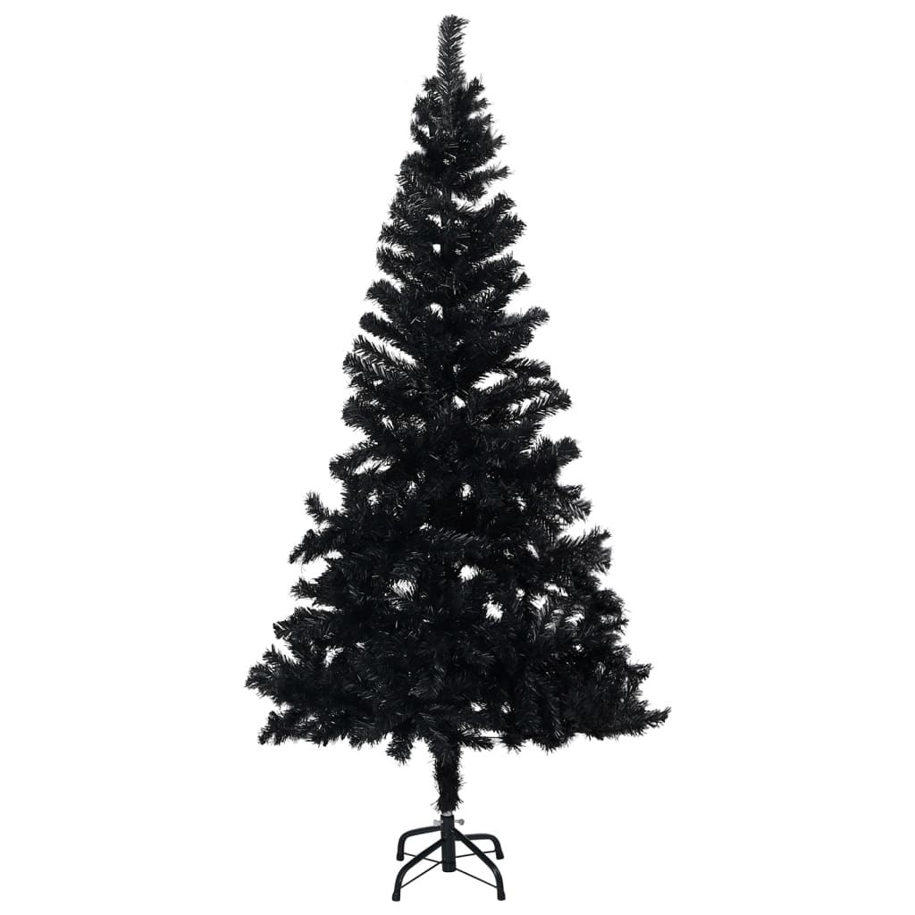 Kunstkerstboom met verlichting en kerstballen 120 cm PVC zwart