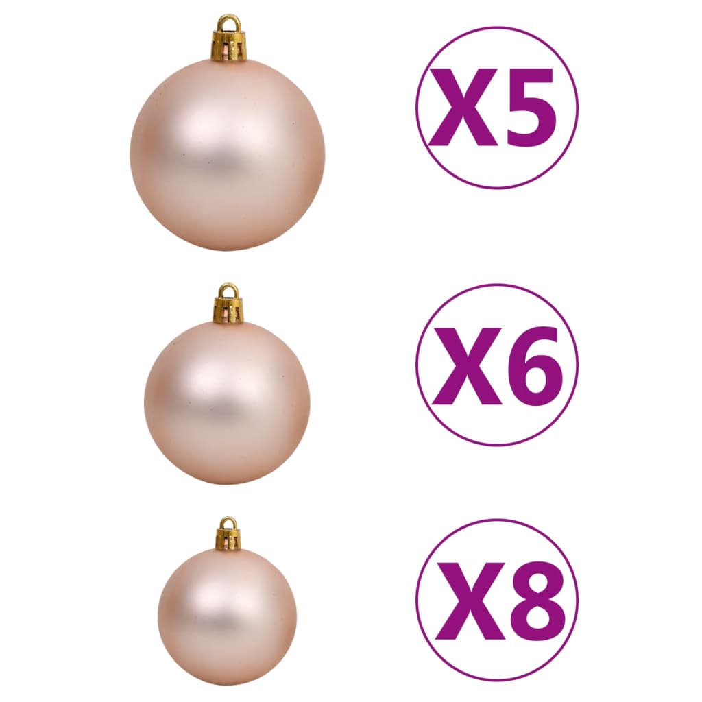 Kunstkerstboom met verlichting en kerstballen 120 cm PVC zwart