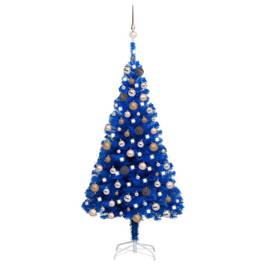 Kunstkerstboom met verlichting en kerstballen 120 cm PVC blauw