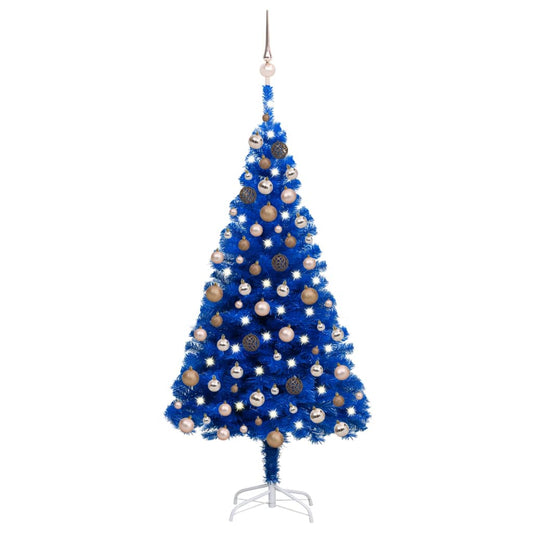 Kunstkerstboom met verlichting en kerstballen 150 cm PVC blauw