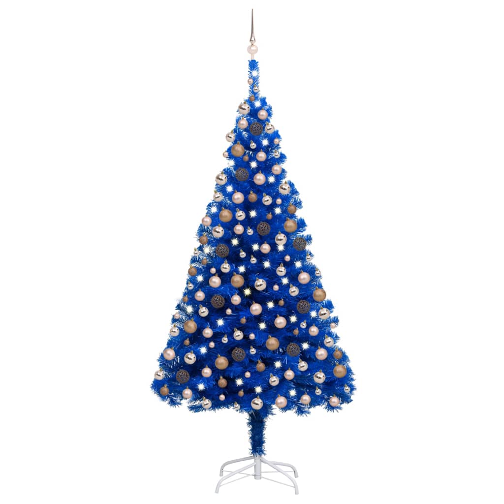 Kunstkerstboom met verlichting en kerstballen 210 cm PVC blauw