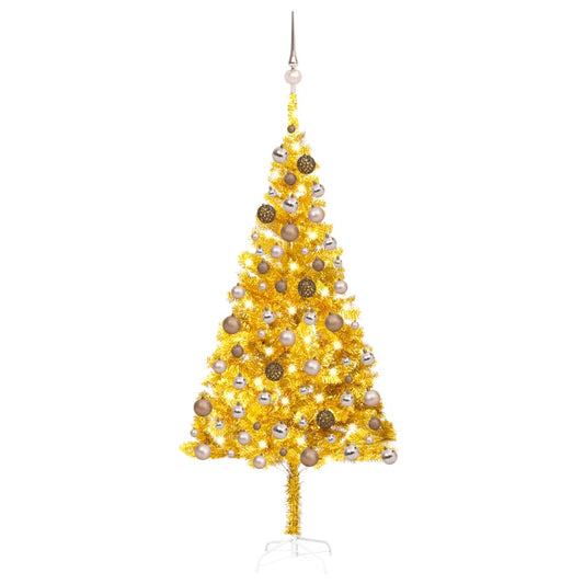 Kunstkerstboom met verlichting en kerstballen 180 cm PET goud