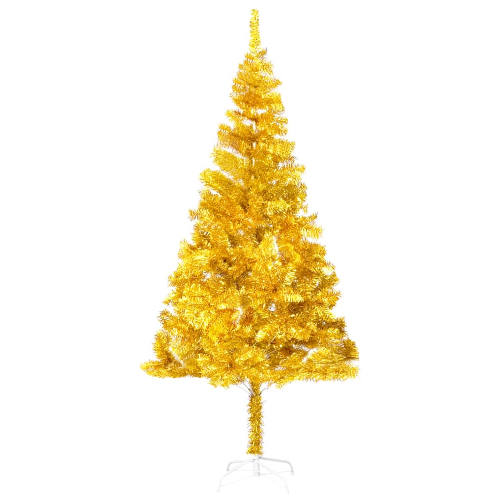 Kunstkerstboom met verlichting en kerstballen 210 cm PET goud