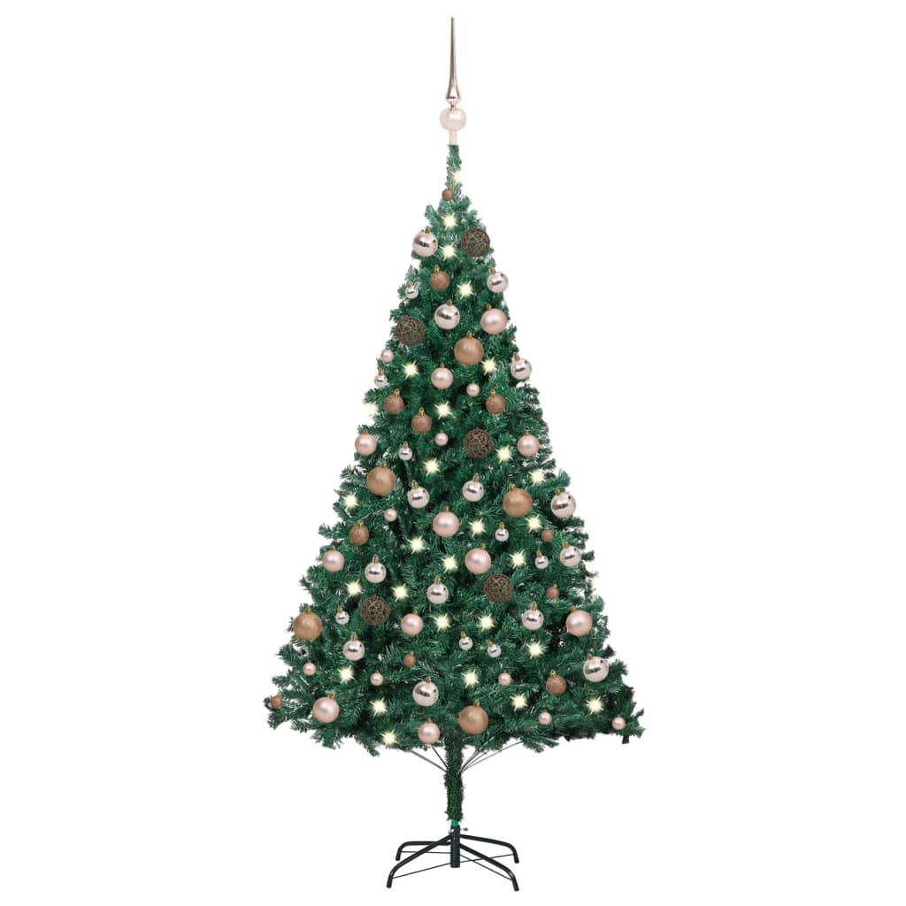 Kunstkerstboom met verlichting en kerstballen 150 cm PVC groen