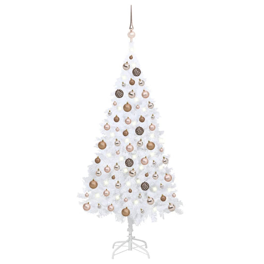 Kunstkerstboom met verlichting en kerstballen 120 cm PVC wit