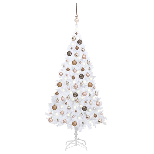 Kunstkerstboom met verlichting en kerstballen 150 cm PVC wit