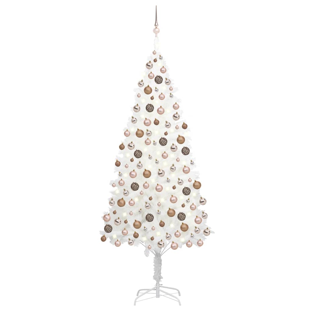 Kunstkerstboom met verlichting en kerstballen 210 cm PVC wit