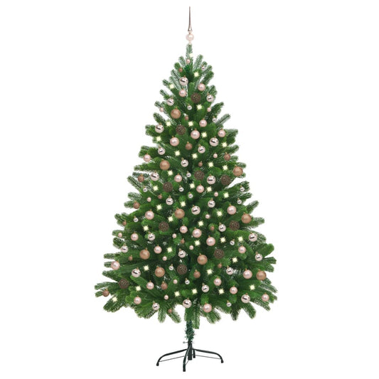 Kunstkerstboom met verlichting en kerstballen 210 cm groen