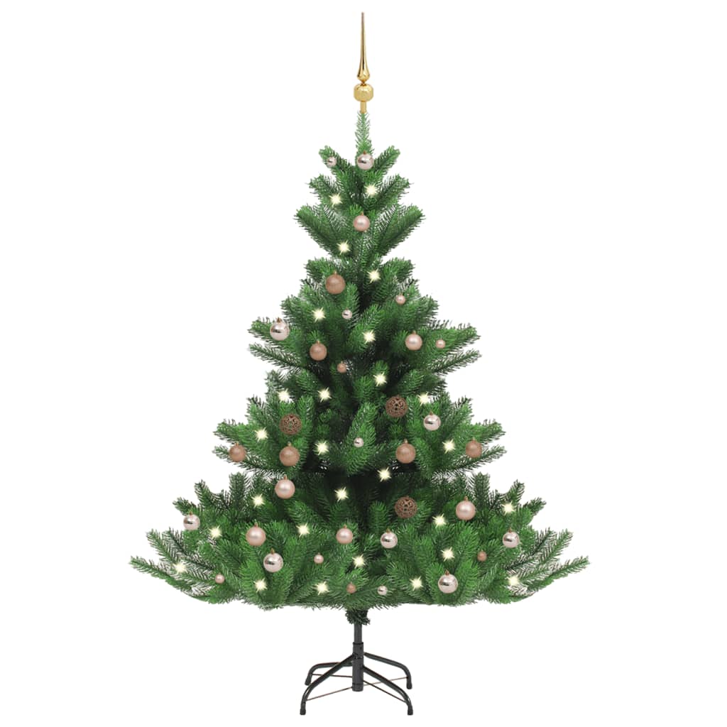 Kunstkerstboom Nordmann met LED's en kerstballen 120 cm groen