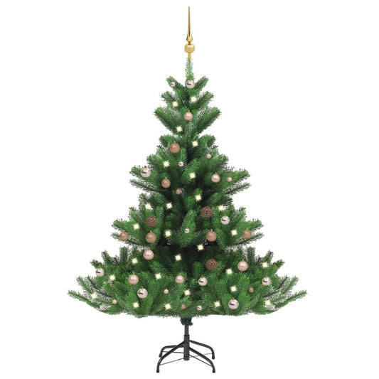 Kunstkerstboom Nordmann met LED's en kerstballen 150 cm groen