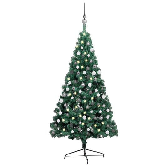 Kunstkerstboom met verlichting en kerstballen half 210 cm groen