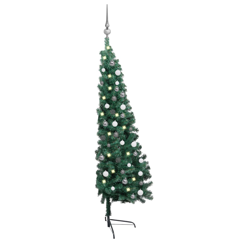 Kunstkerstboom met verlichting en kerstballen half 210 cm groen