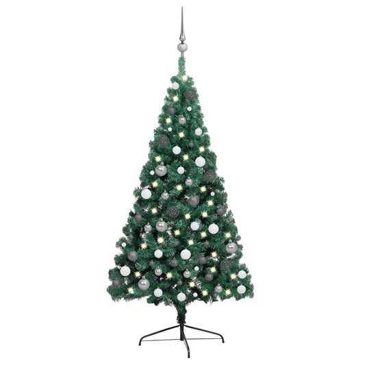 Kunstkerstboom met verlichting en kerstballen half 240 cm groen