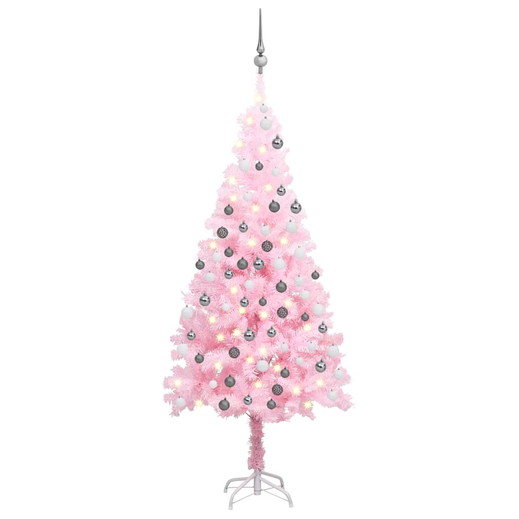 Kunstkerstboom met verlichting en kerstballen 120 cm PVC roze