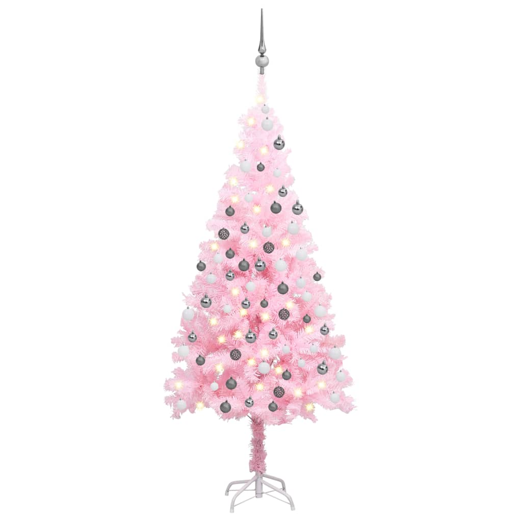 Kunstkerstboom met verlichting en kerstballen 180 cm PVC roze