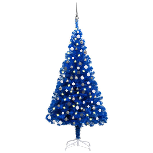 Kunstkerstboom met verlichting en kerstballen 120 cm PVC blauw