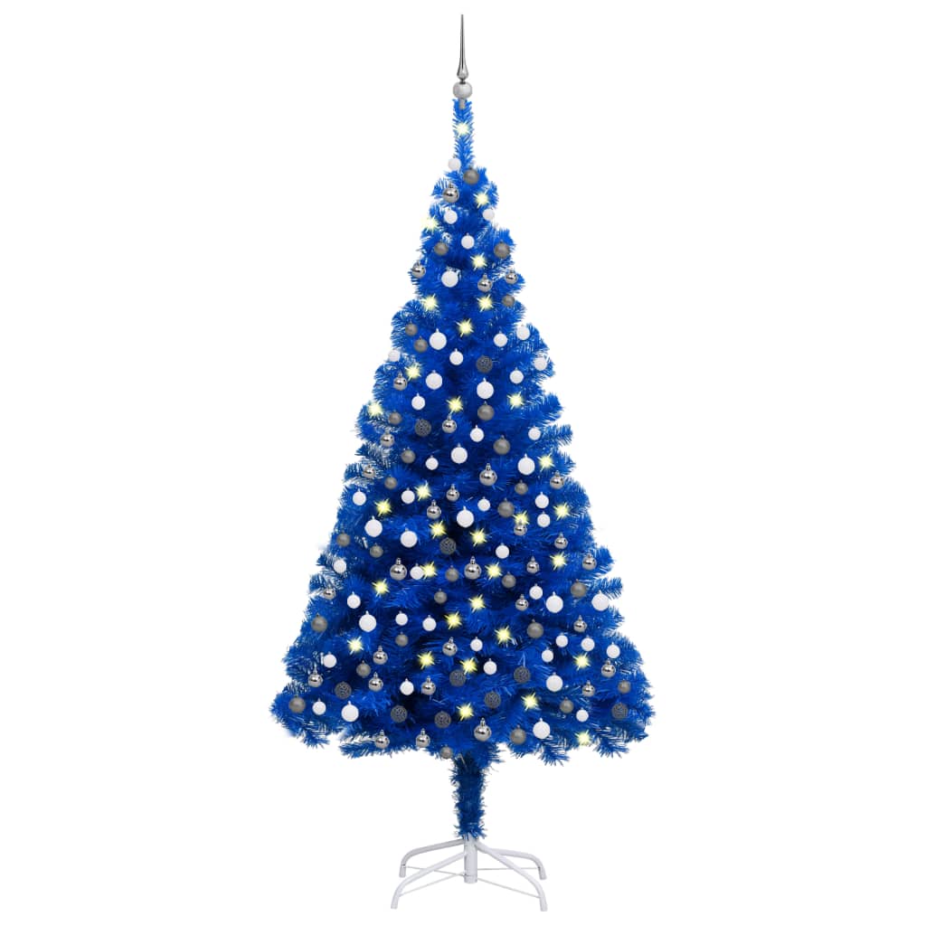 Kunstkerstboom met verlichting en kerstballen 210 cm PVC blauw