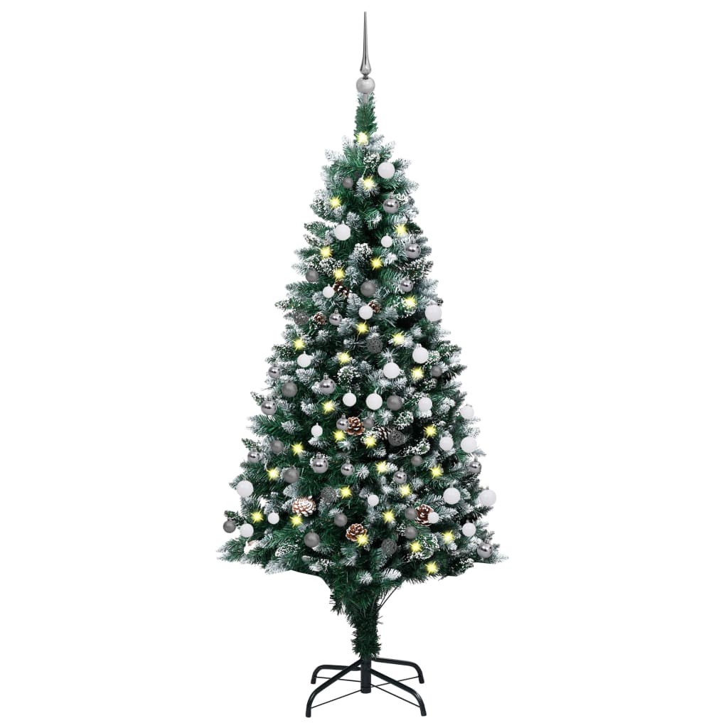 Kunstkerstboom met verlichting kerstballen dennenappels 180 cm