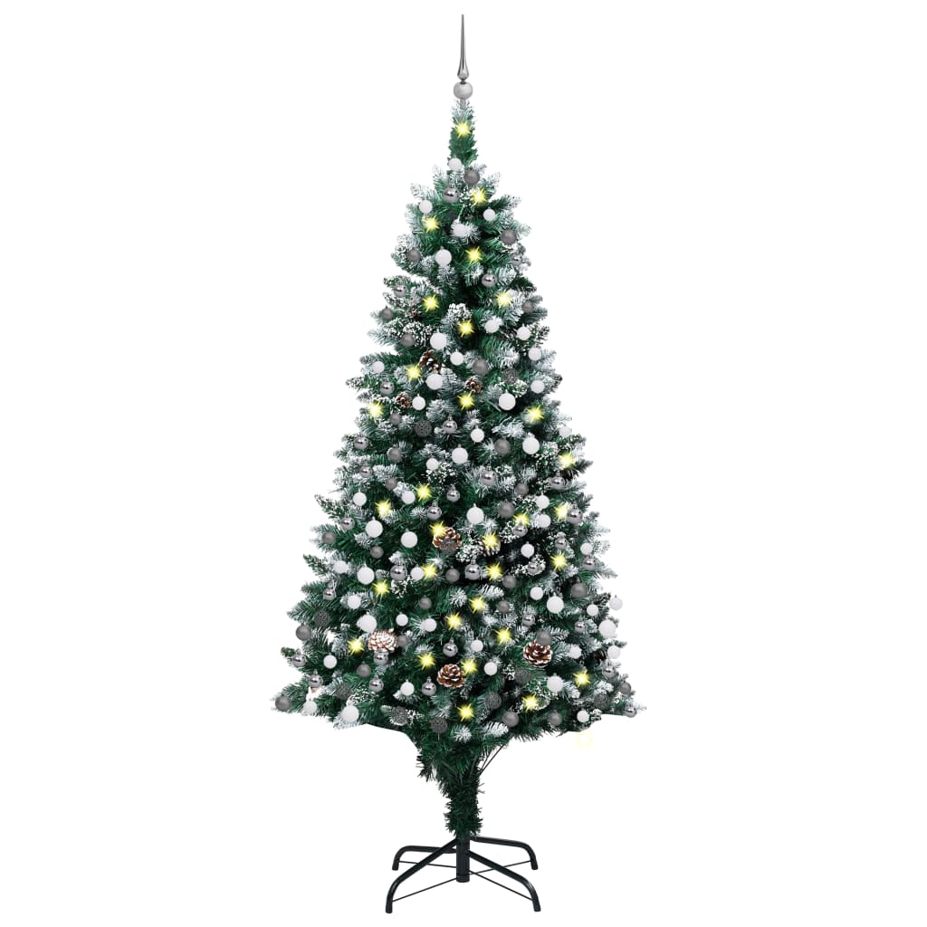 Kunstkerstboom met verlichting kerstballen dennenappels 210 cm