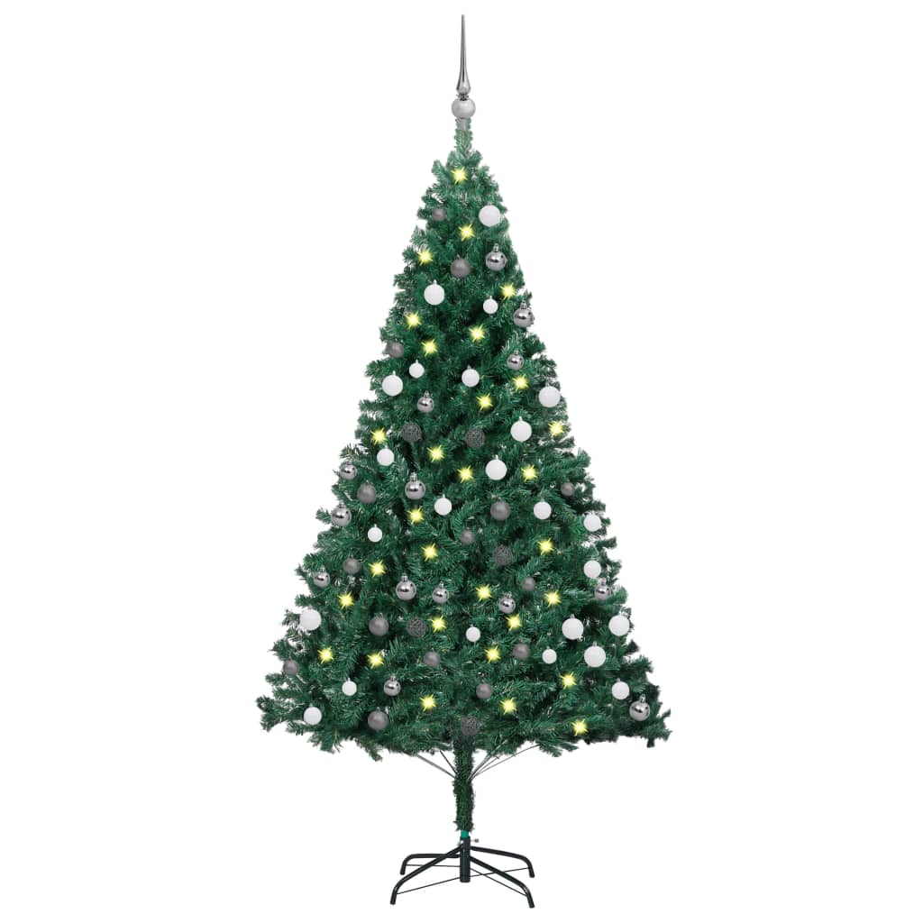 Kunstkerstboom met verlichting en kerstballen 150 cm PVC groen