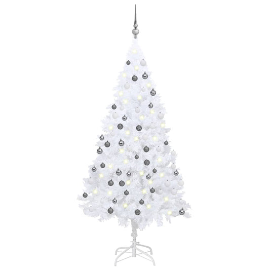 Kunstkerstboom met verlichting en kerstballen 120 cm PVC wit