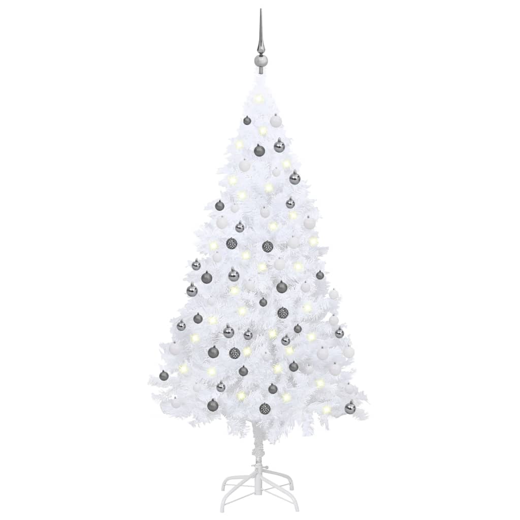 Kunstkerstboom met verlichting en kerstballen 150 cm PVC wit