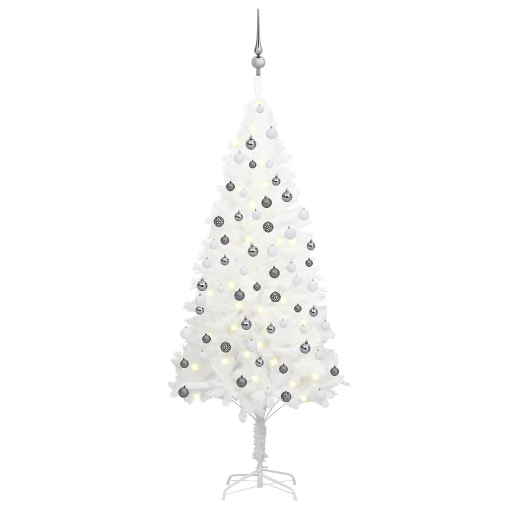 Kunstkerstboom met verlichting en kerstballen 150 cm PVC wit