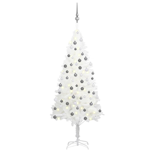 Kunstkerstboom met verlichting en kerstballen 150 cm PVC wit