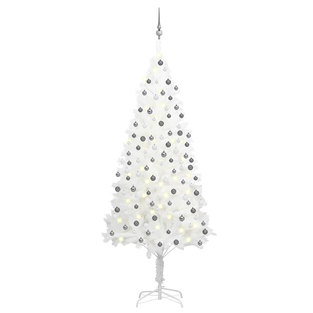 Kunstkerstboom met verlichting en kerstballen 210 cm PVC wit