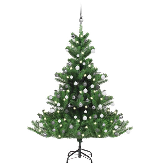 Kunstkerstboom Nordmann met LED's en kerstballen 150 cm groen