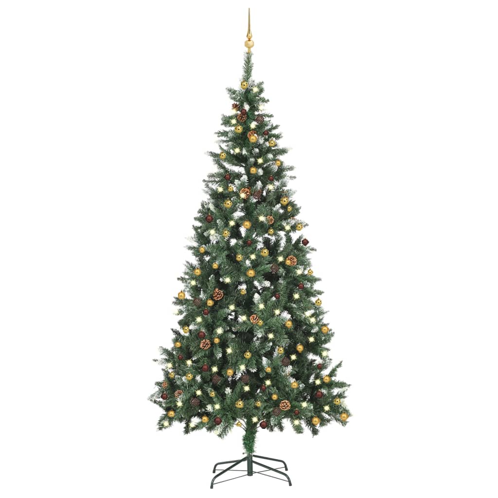 Kunstkerstboom met verlichting en kerstballen 210 cm