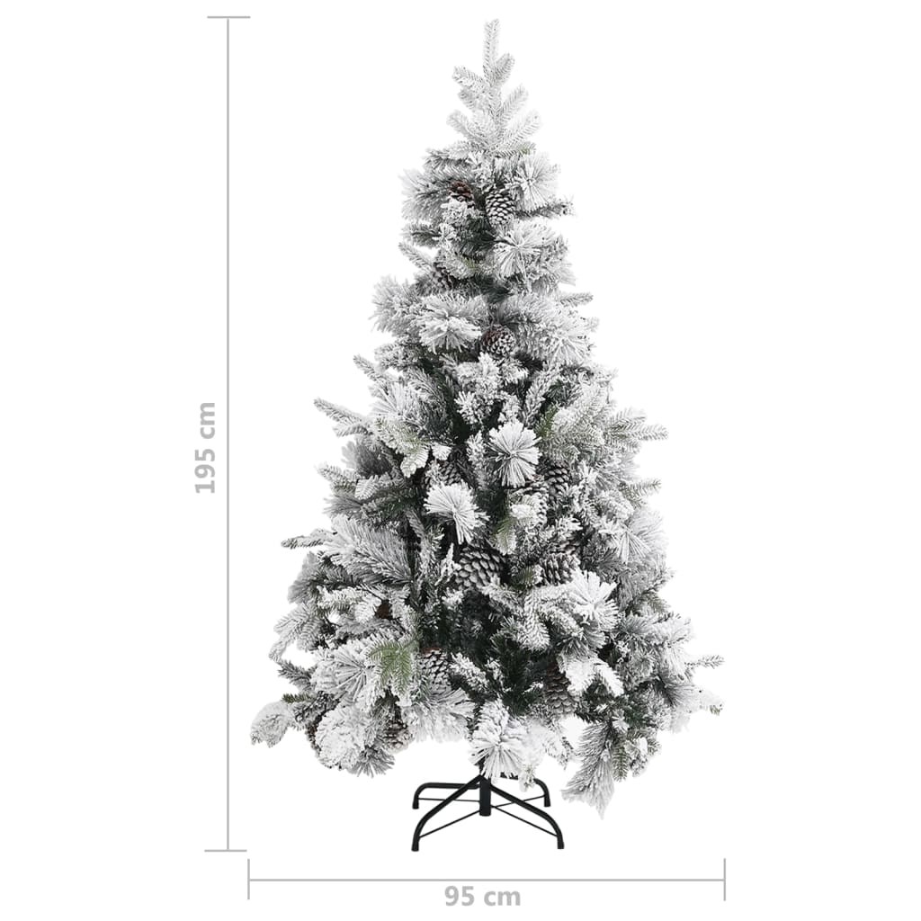 Kerstboom met dennenappels en sneeuw 195 cm PVC en PE