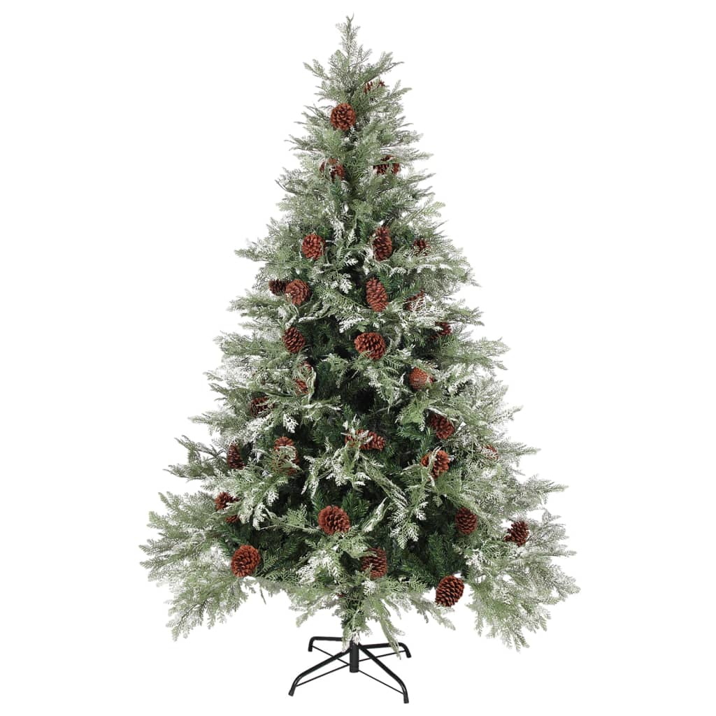 Kerstboom met dennenappels 150 cm PVC en PE groen en wit