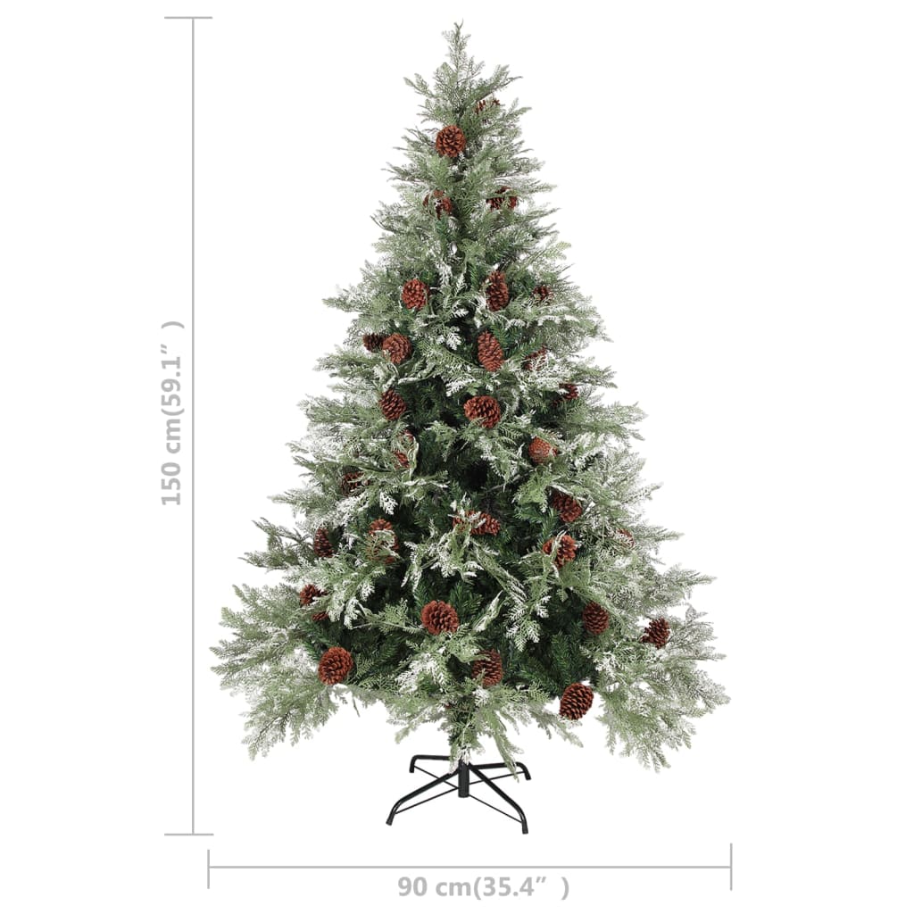 Kerstboom met dennenappels 150 cm PVC en PE groen en wit