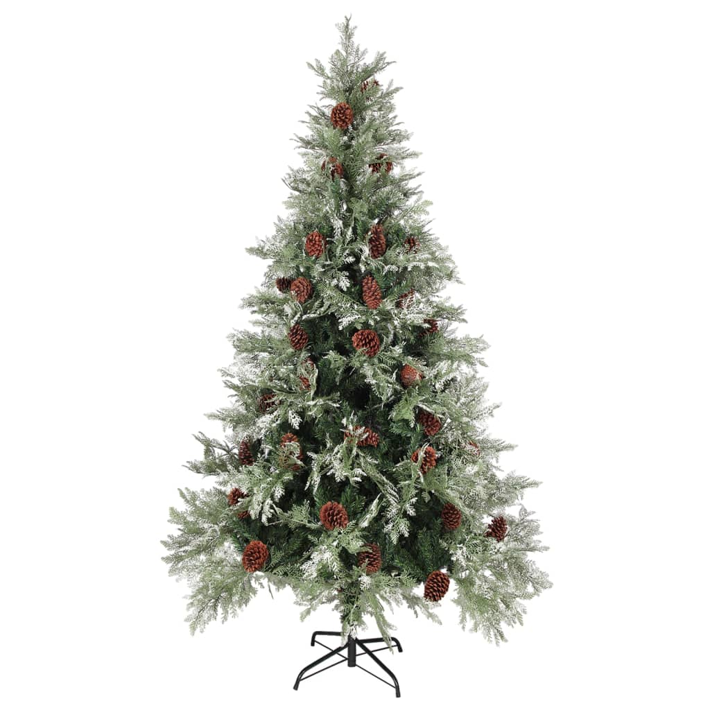 Kerstboom met dennenappels 195 cm PVC en PE groen en wit