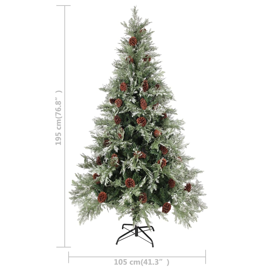 Kerstboom met dennenappels 195 cm PVC en PE groen en wit