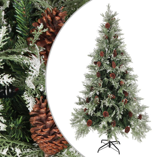 Kerstboom met dennenappels 225 cm PVC en PE groen en wit