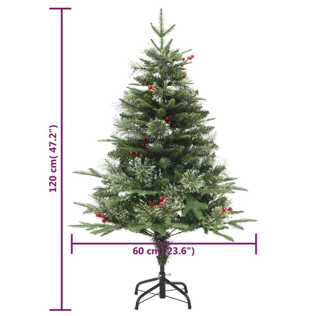 Kerstboom met LED en dennenappels 120 cm PVC en PE groen