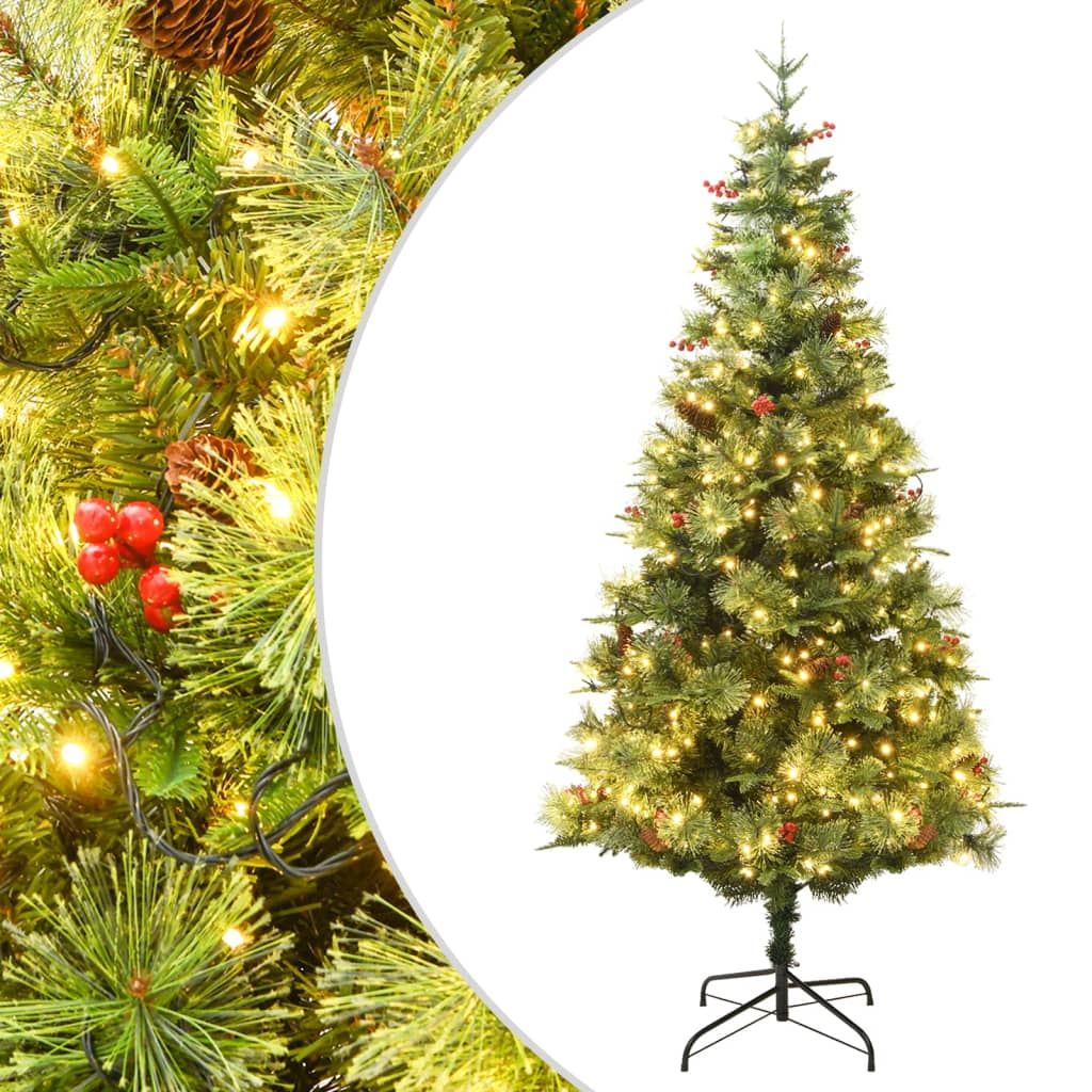 Kerstboom met LED en dennenappels 150 cm PVC en PE groen