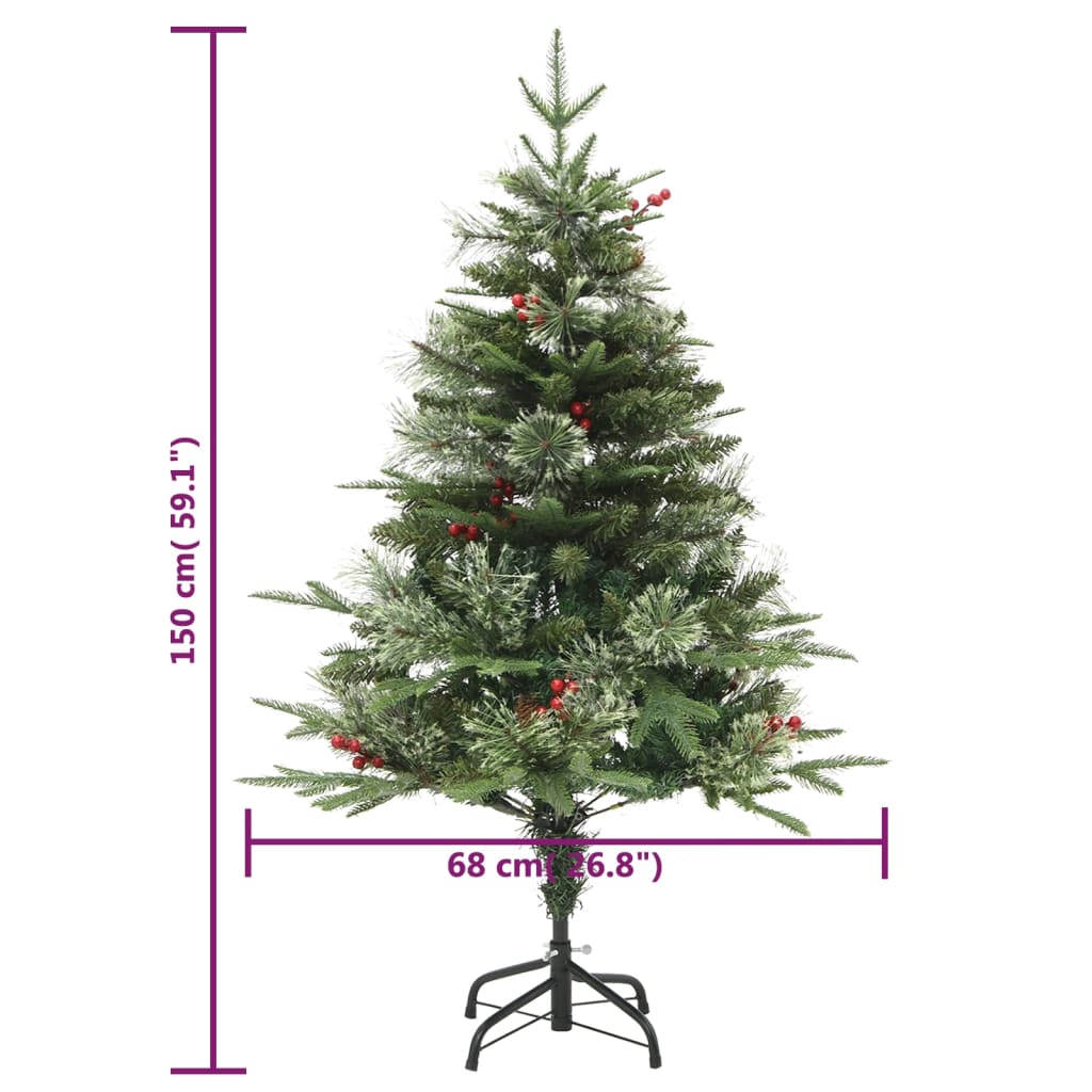 Kerstboom met LED en dennenappels 150 cm PVC en PE groen