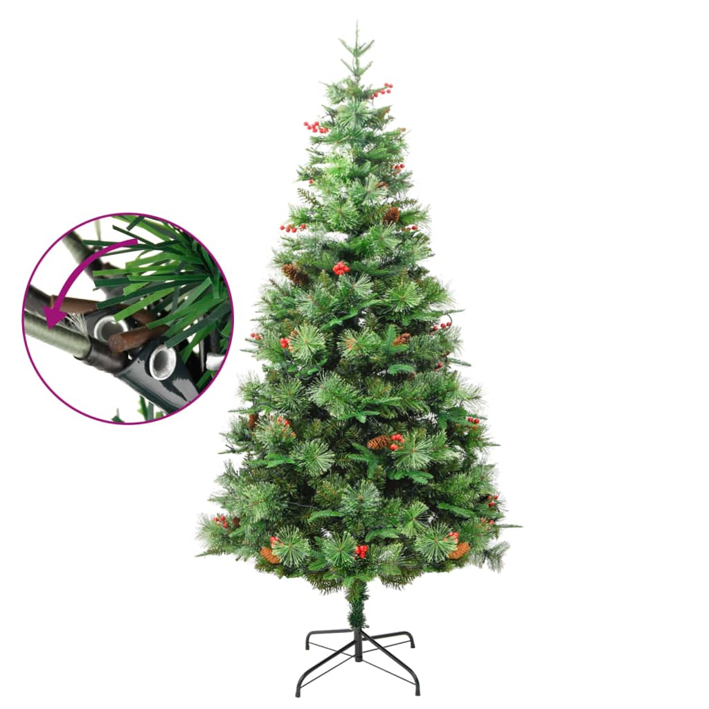 Kerstboom met LED en dennenappels 195 cm PVC en PE groen