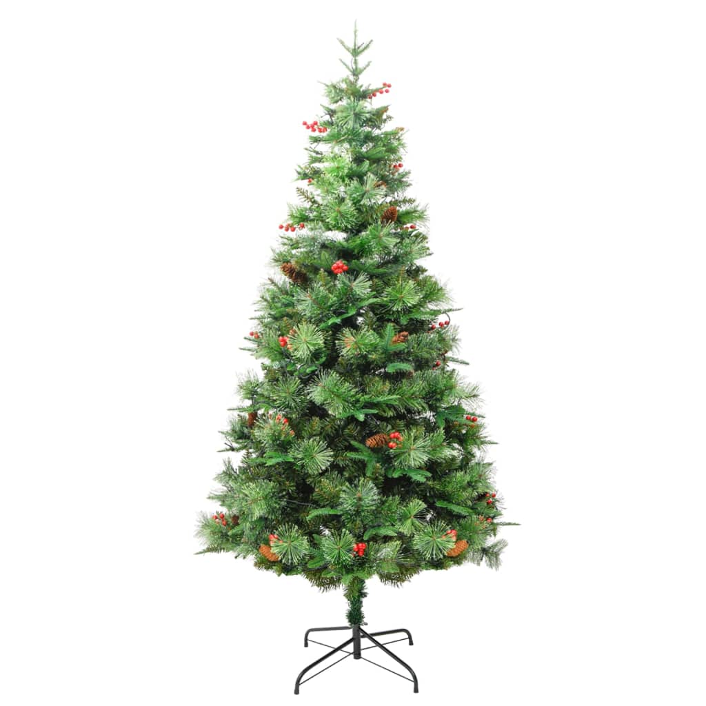 Kerstboom met LED en dennenappels 195 cm PVC en PE groen