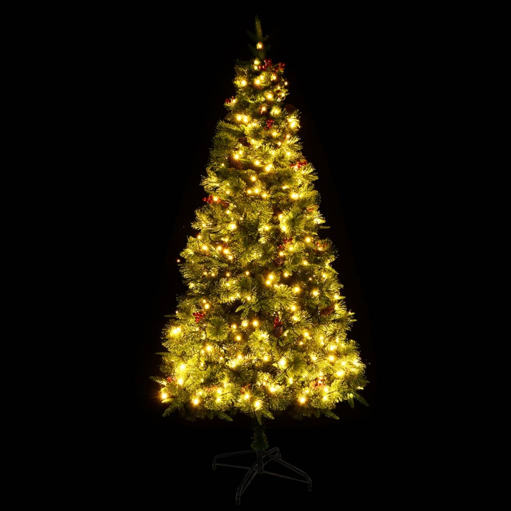 Kerstboom met LED en dennenappels 195 cm PVC en PE groen