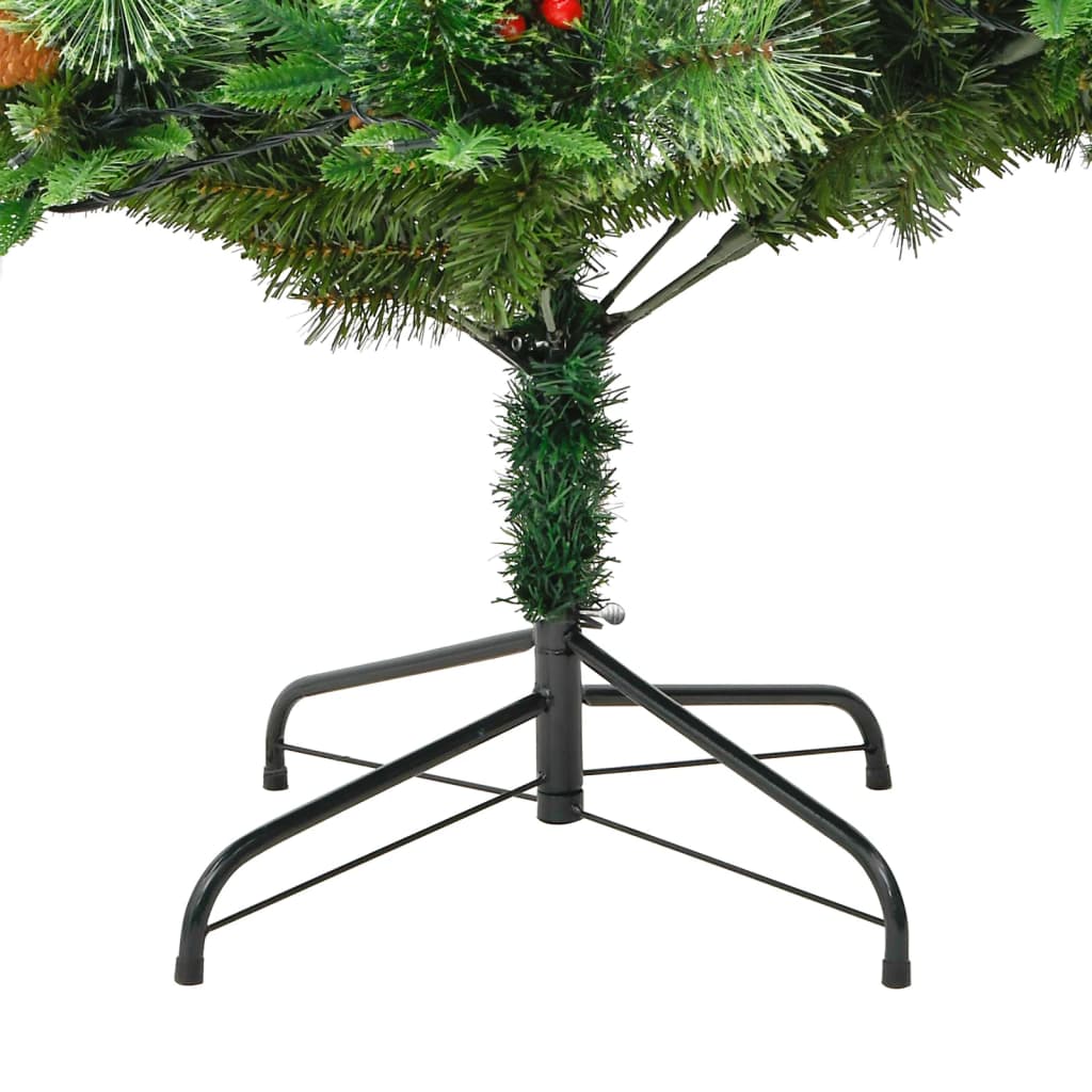 Kerstboom met LED en dennenappels 225 cm PVC en PE groen