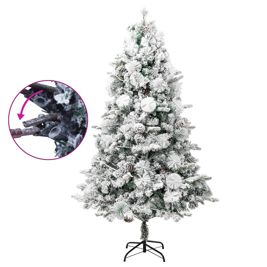 Kerstboom met LED en dennenappels en sneeuw 195 cm PVC en PE