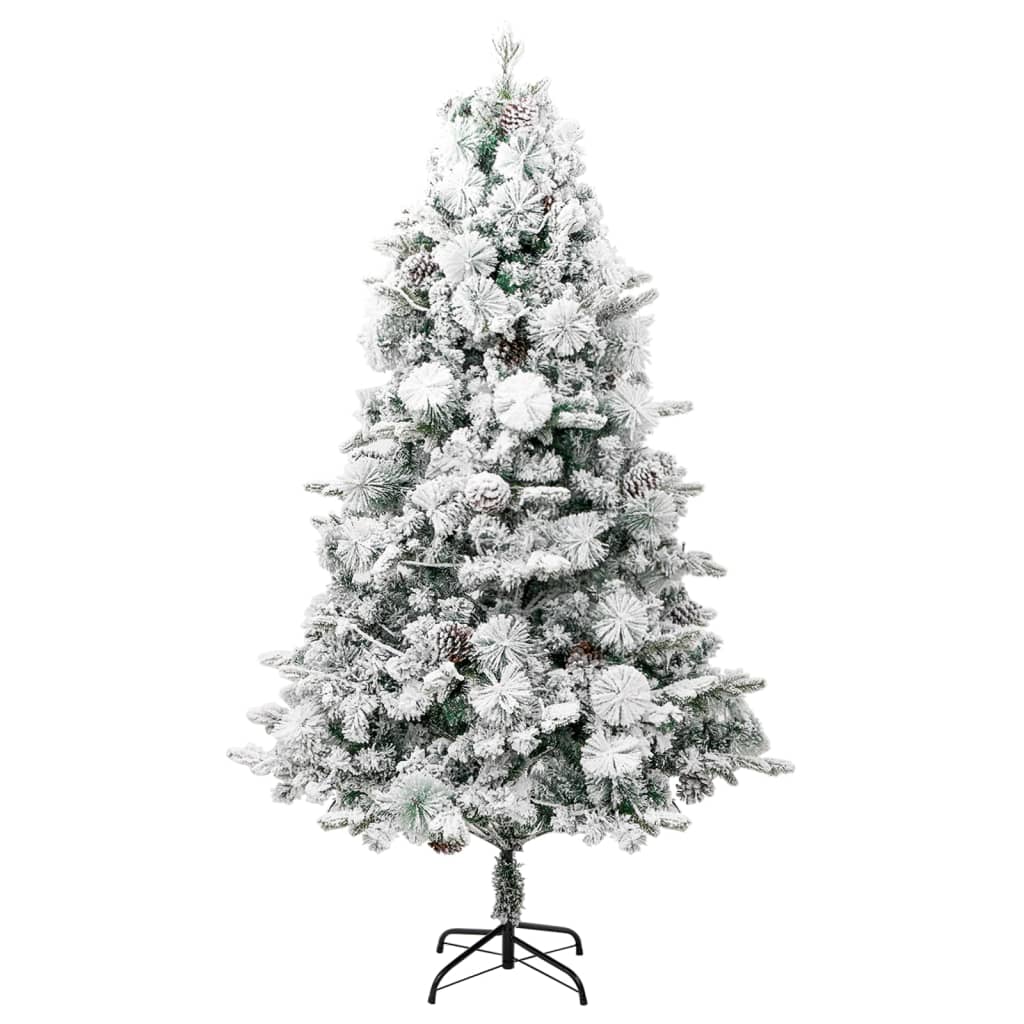 Kerstboom met LED en dennenappels en sneeuw 195 cm PVC en PE