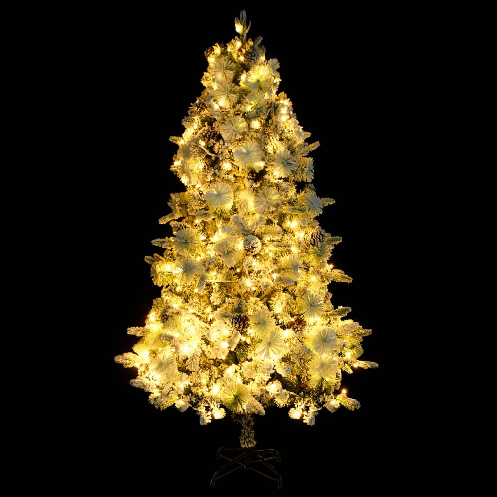 Kerstboom met LED en dennenappels en sneeuw 195 cm PVC en PE