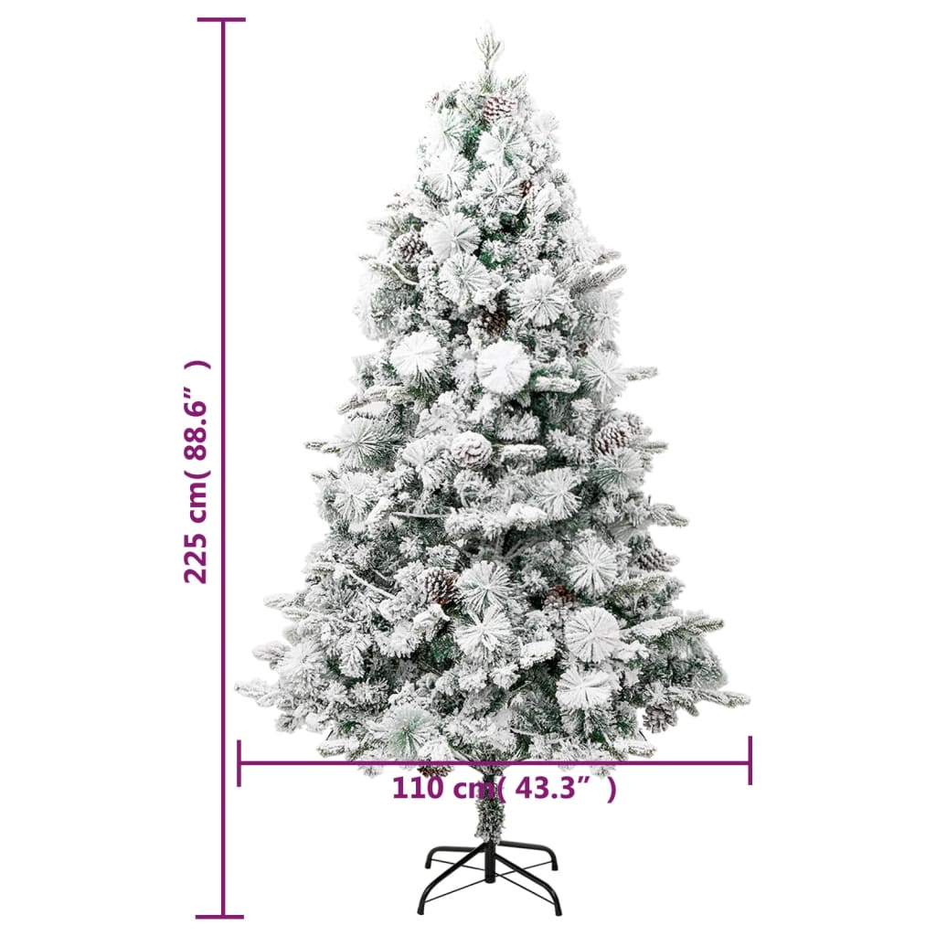 Kerstboom met LED en dennenappels en sneeuw 225 cm PVC en PE